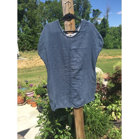 Sundry short sleeve shift dress sz 2 blue striped tunic top beachy coastal gauzy - Picture 1 of 11